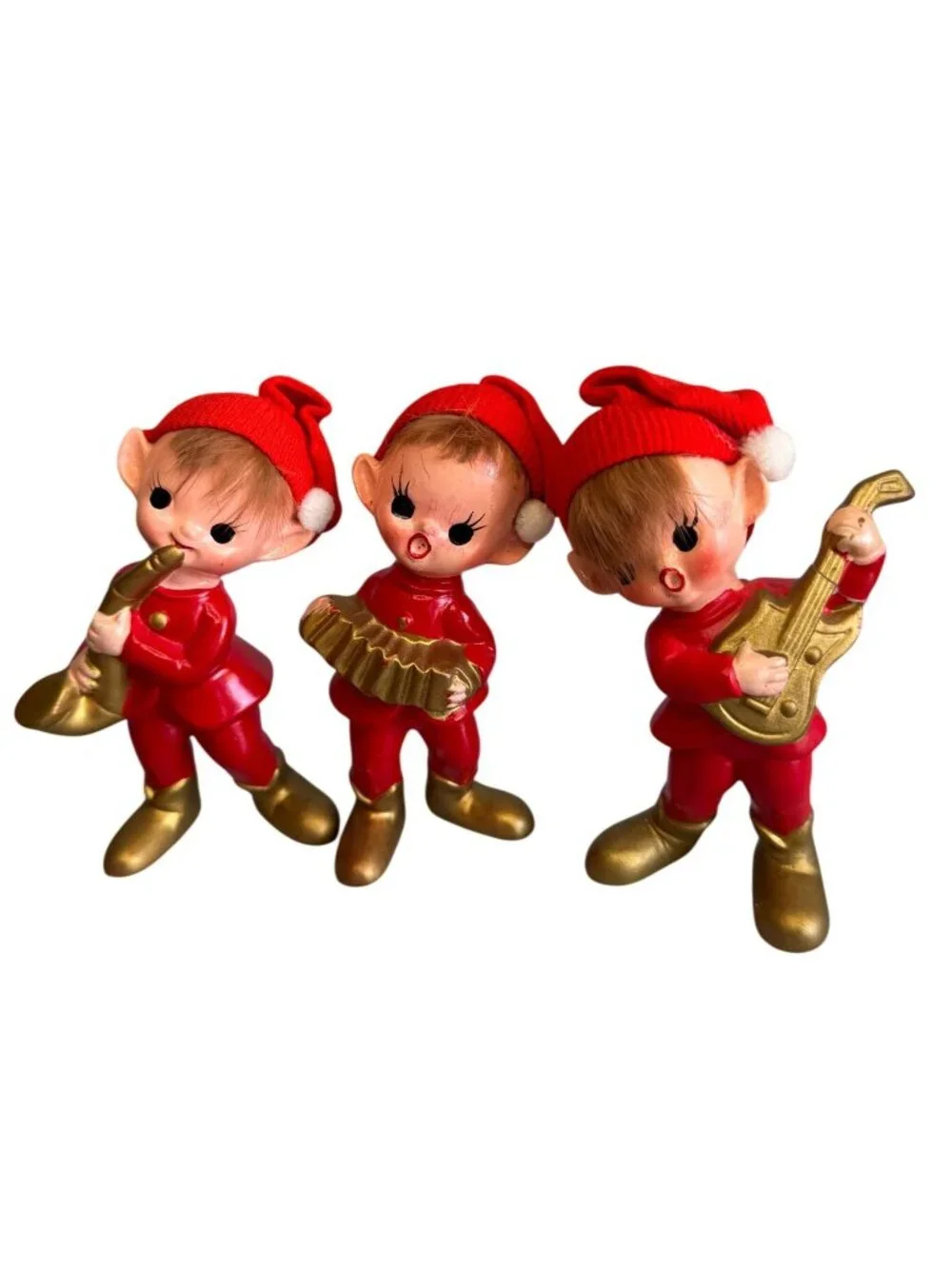 Vintage Inarco Japan Christmas Elf Figurines Set 3 Musicians 4 1/2" - Picture 2 of 6